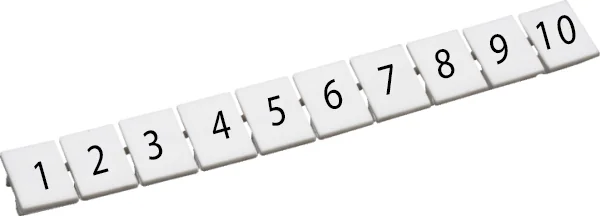 CA509/K5/H/1-10 - Маркировка для клемм шириной 5 мм, размер шильдика: 9,5*4,5 мм, 10 шильдиков, цвет: белый, нанесенные символы: 1-10 упаковка 100 шт.