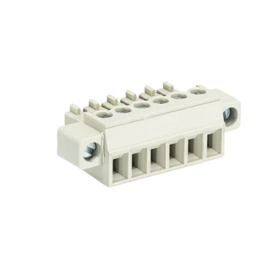 Розетка Wiecon 8513 B / 6 F - Розеточный разъем, угловой, на кабель, с монтажными фланцами, шаг 3,5 мм, 6 полюсов, номинальное сечение: 1,5 мм кв., винтовая фиксация провода, 250V, 8А, с маркировкой, цвет: серый, серия 8513 B