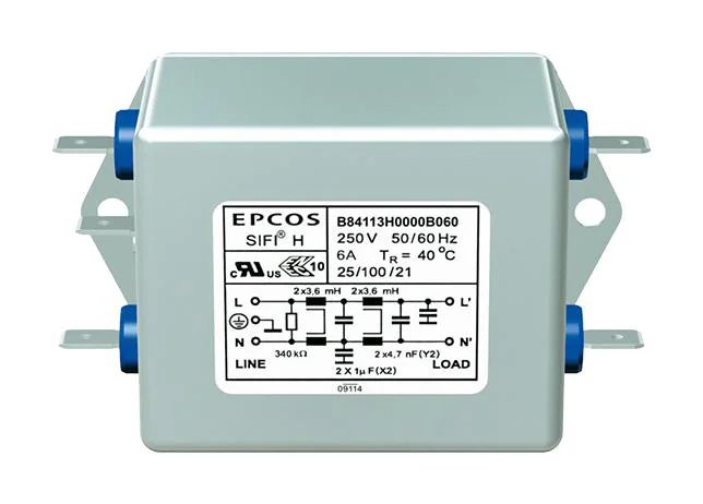 B84113H0000B110 - Фильтр линии питания двухпроводный 50Гц/60Гц 10A 250В резьбовая шпилька фланцевое крепление