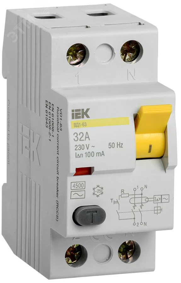 Выключатель дифференциального тока (УЗО) 2п 32А 100мА тип AC ВД1-63 MDV10-2-032-100