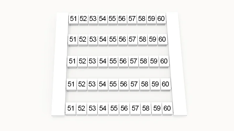 Марк. кассета DEK6-50P-19-32Z(H) - Кассета с шильдиками для клемм WS…, сечением 4 мм кв., боковая, 50 шильдиков, нанесенные символы: 51-60, 5 полосок, с вертикальным расположением, размер шильдика: 5,8х5,5 мм, цвет белый