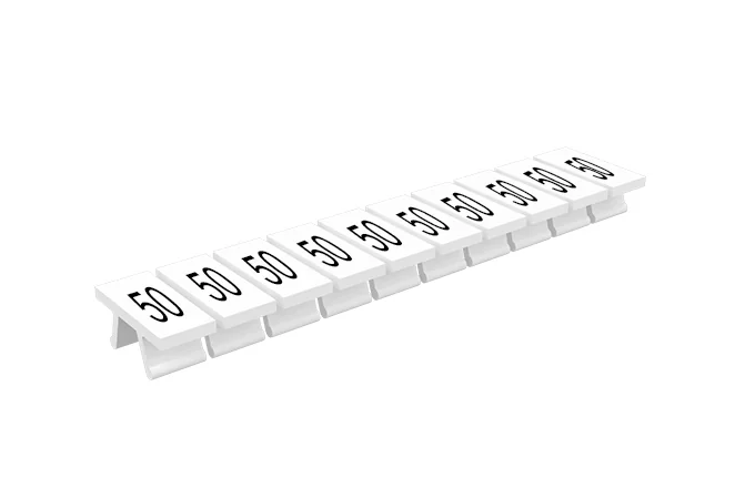 Маркировка 305801/50 - Маркировочные шильдики для клемм TU/TP/TC, сечением 2,5 мм кв., 10 шильдиков, нанесенные символы: 50, с горизонтальным, расположением, цвет белый