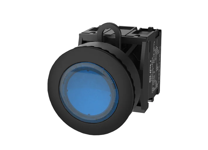 Кнопка выпуклая (синяя) TS2537-0BM40-R10 - Кнопка круглая выпуклая, без блокировки, LED AC 220V, утопленное пластиковое переднее кольцо, с плавным нажатием, с контактной группой 1NO, диаметр головки кнопки 36 мм, диаметр посадочного отверстия: 22 мм, цвет