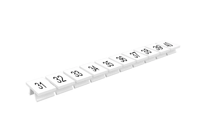 Маркировка  308801/31...40 - Маркировочные шильдики для клемм TU/TP/TC, сечением 6 мм кв., 10 шильдиков, нанесенные символы: 31…40, с горизонтальным, расположением, цвет белый