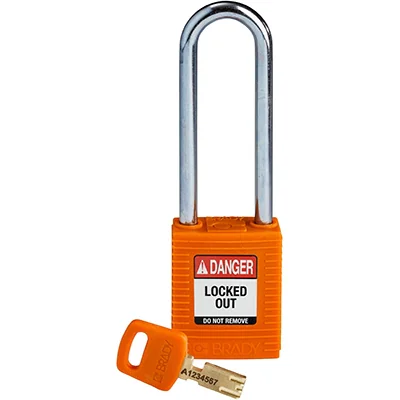 gws150248 - Замок SafeKey нейлоновый со стальной дужкой, высота дужки – 76 мм, диаметр дужки – 6.4 мм, нейлоновый корпус, размеры корпуса – 46х38х19 мм, цвет – оранжевый, 1 шт/упак