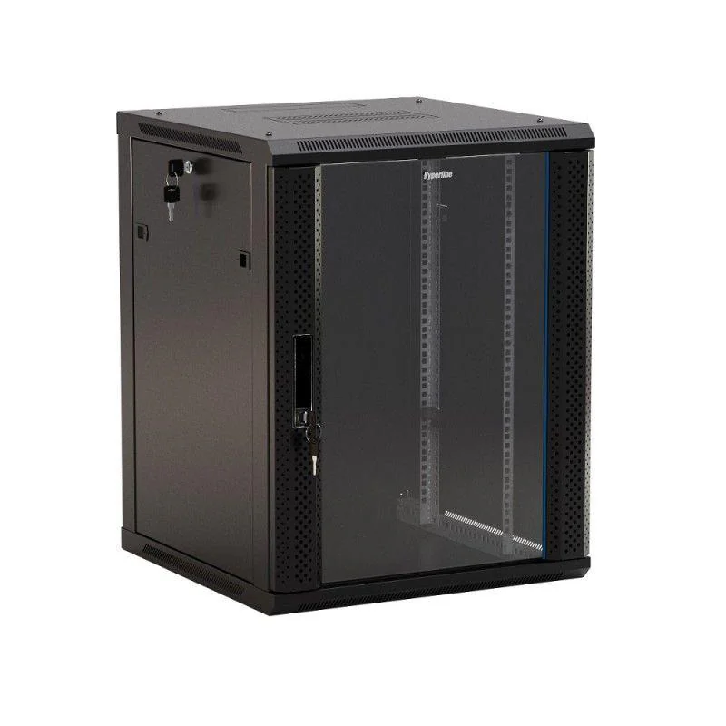 Шкаф настенный TWB-0945-GP-RAL9004 19дюйм 9U 500х600х450мм стеклян. дверь с перфорацией по бокам ручка с замком черн. (RAL 9004) (разобранный) 392629