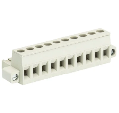 Розетка Wiecon 8213 B / 10 F OB - Розеточный разъем, угловой, на кабель, с монтажными фланцами, шаг 5,08 мм, 10 полюсов, номинальное сечение: 2,5 мм кв., винтовая фиксация провода, 400V, 12А, без маркировки, цвет: серый, серия 8213 F OB