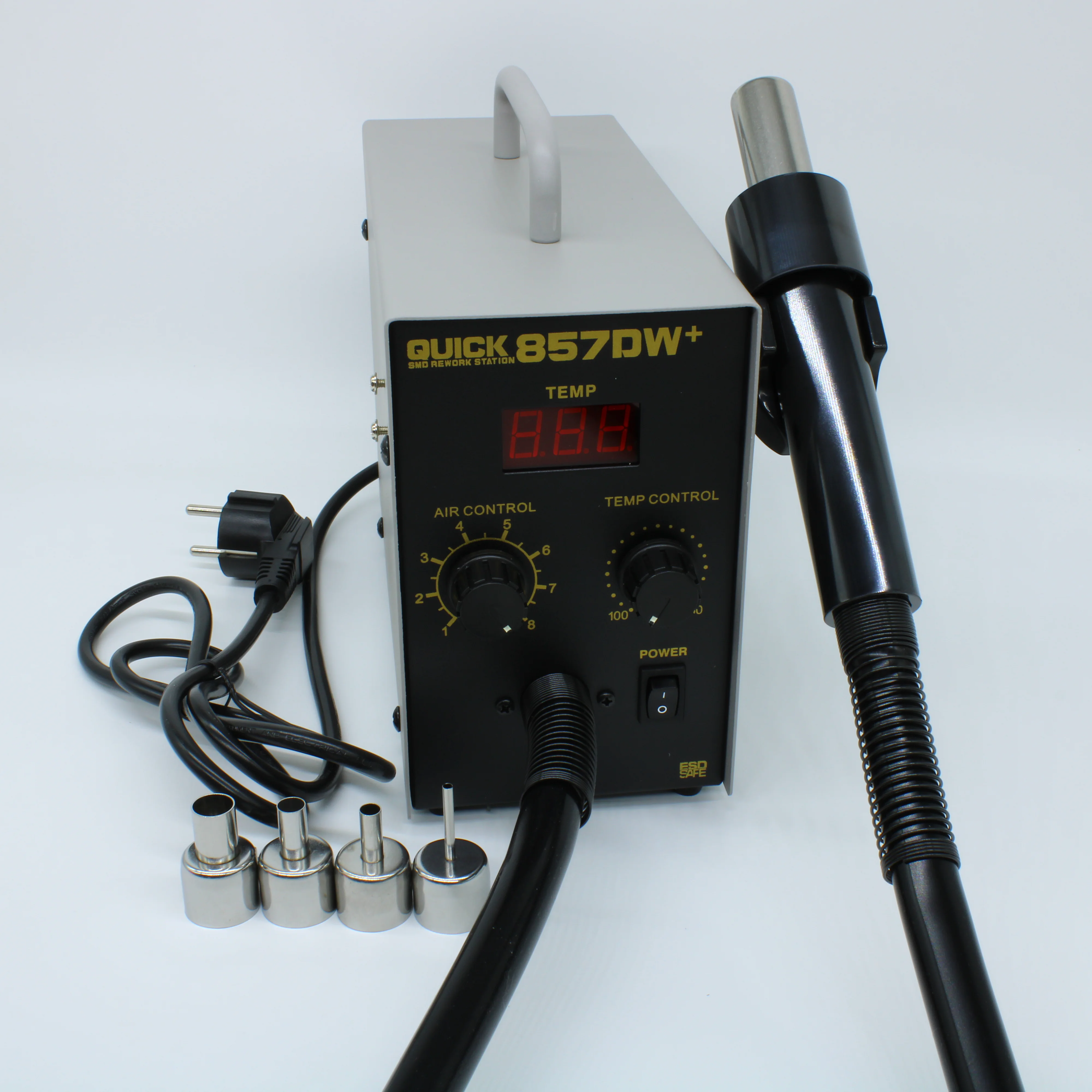 QUICK 857DW+ - Термовоздушная паяльная станция 100°C-450°C компрессорного типа с увеличенным расходом воздуха до 100л/мин