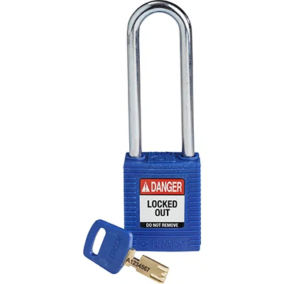 gws150249 - Замок SafeKey нейлоновый со стальной дужкой, высота дужки – 76 мм, диаметр дужки – 6.4 мм, нейлоновый корпус, размеры корпуса – 46х38х19 мм, цвет – синий, 1 шт/упак