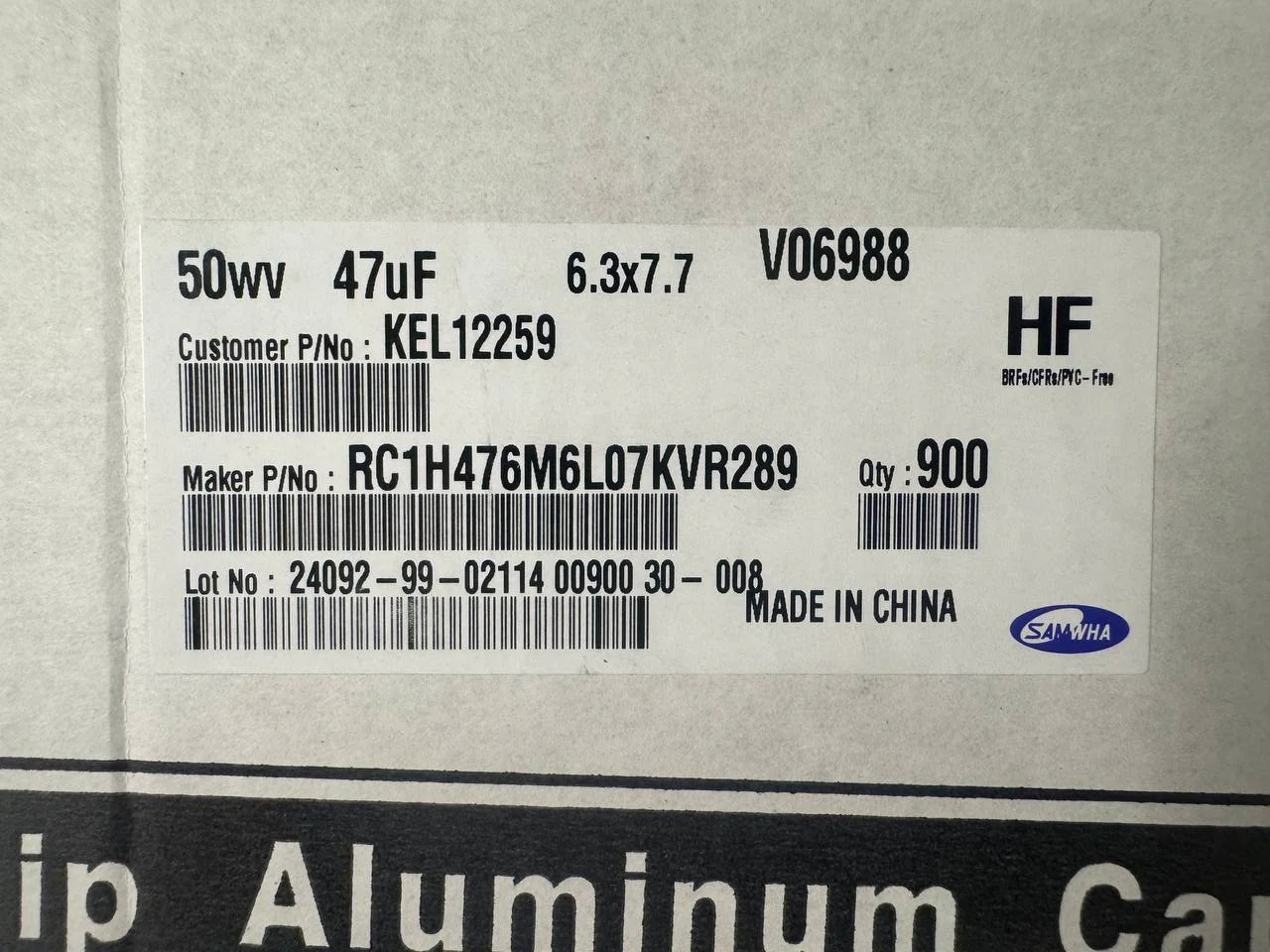 Электролитический конденсатор RC1H476M6L07KVR