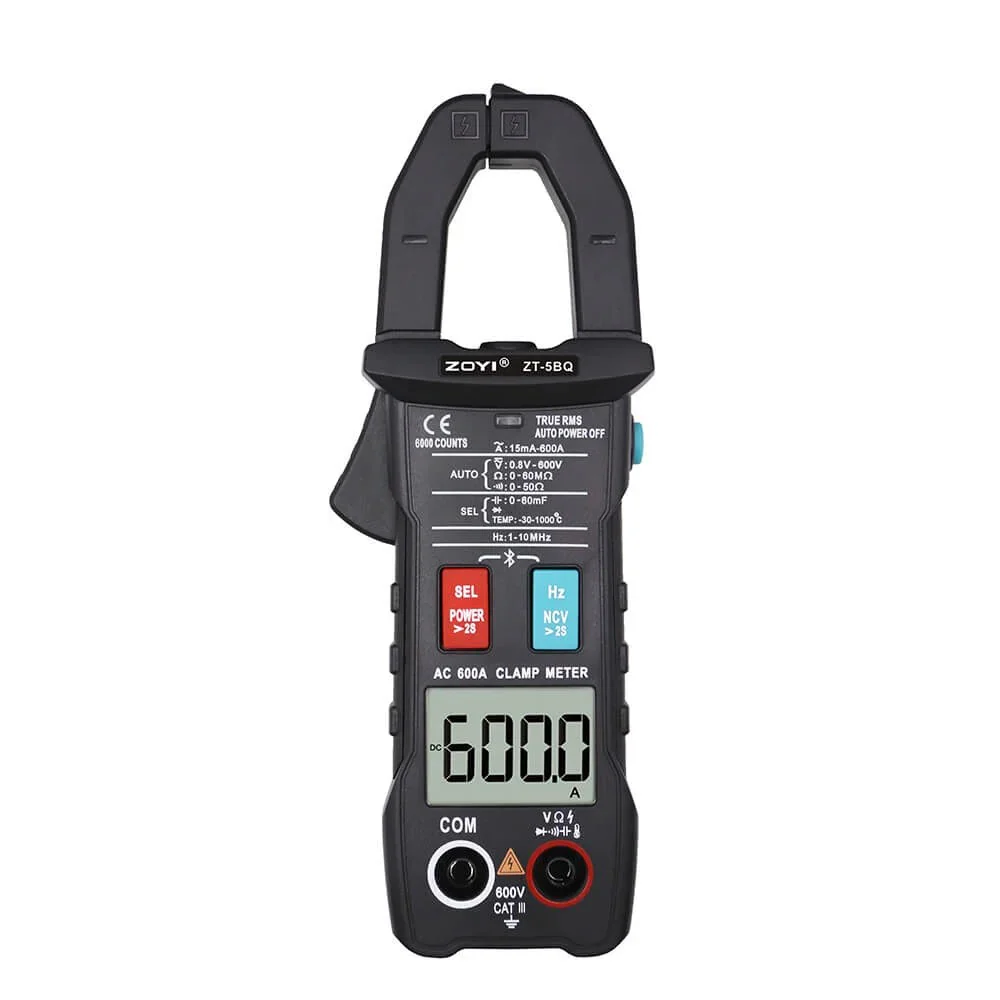 ZT-5BQ - Токоизмерительные клещи, Bluetooth, True RMS, 600В, 600А, 40МОм, NCV, емкость, частота, температура, автоматический выбор типов и пределов измерения