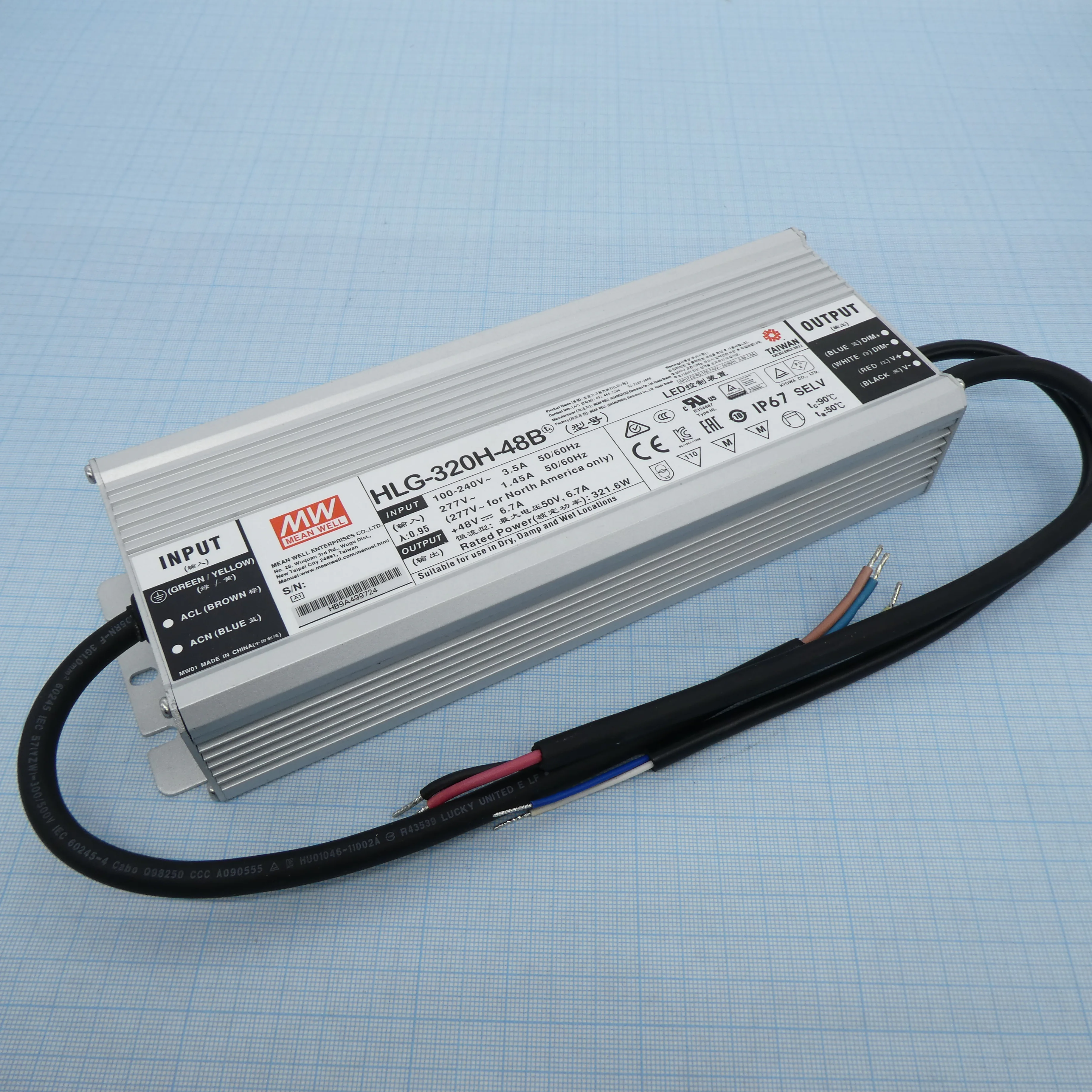 HLG-320H-48B - AC/DC драйвер электропитания светодиодов, 321.6Вт Single 7-Pin