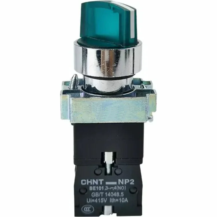Переключатель NP2-BK12365 2 положения фиксацией 1НО+1НЗ AC230В (LED) IP40 зел. 265954