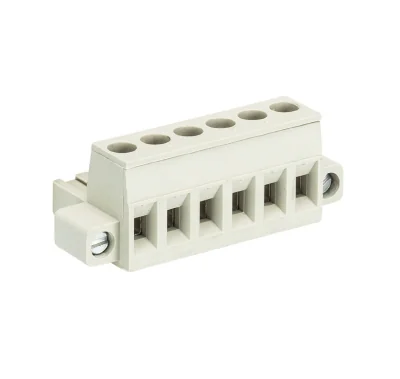 Розетка Wiecon 8213 B / 6 F OB - Розеточный разъем, угловой, на кабель, с монтажными фланцами, шаг 5,08 мм, 6 полюсов, номинальное сечение: 2,5 мм кв., винтовая фиксация провода, 400V, 12А, без маркировки, цвет: серый, серия 8213 F OB